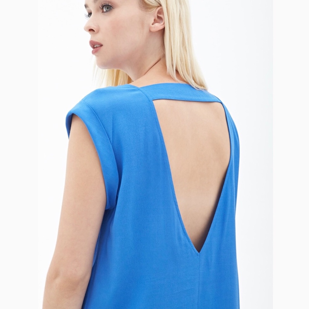 Women’s Royal Blue Capped Sleeve Open Back Short Sleeve Top Blouse Medium - Picture 4 of 8